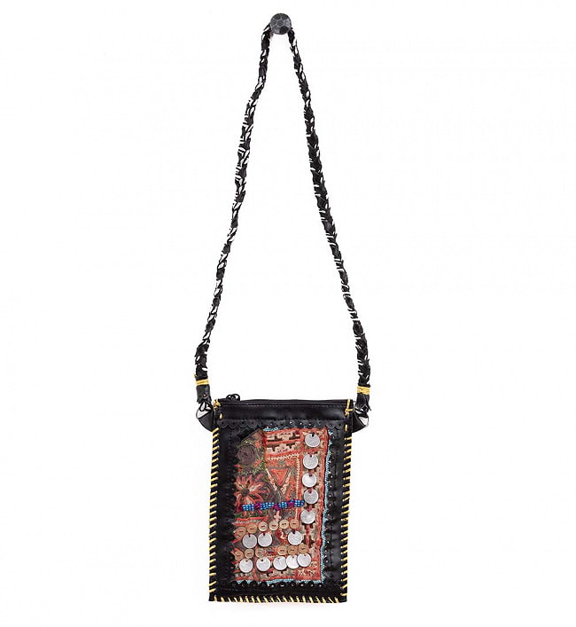 【一点物】アラブコインとトライバル刺繍のレザーショルダーバッグ ブラックA 9 - 全体はこちら