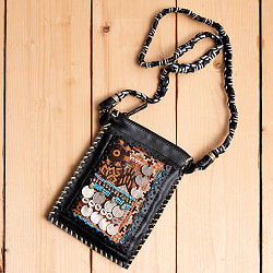 【一点物】アラブコインとトライバル刺繍のレザーショルダーバッグ　ブラックBの商品写真