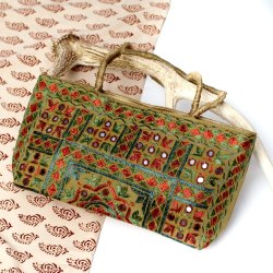 ラジャスタン刺繍ミラー付きバッグ - オリーブグリーンの商品写真