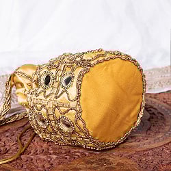 華やかなゴールドビーズ＆ミラーワークの巾着ミニポーチ　ミニバッグ - サブ4