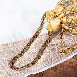 華やかなゴールドビーズ＆ミラーワークの巾着ミニポーチ　ミニバッグ - サブ5