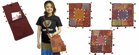 4角形型パッチワーク肩掛けバッグの上部写真説明