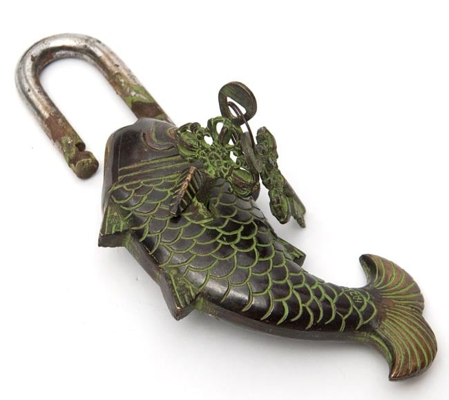 桃】唐物黄銅魚形鍵