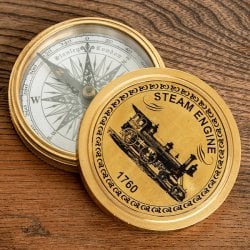 【直径約7.6cm】大英帝国時代風 アンティークコンパス[蓋付き]  - STEAM ENGINE
