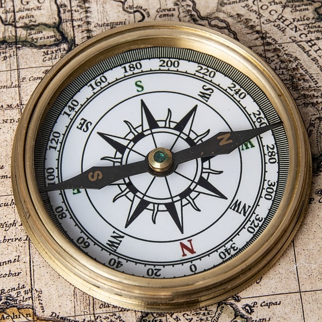 直径約7.6cm】大英帝国時代風 アンティークコンパス[蓋付き] - STATUE