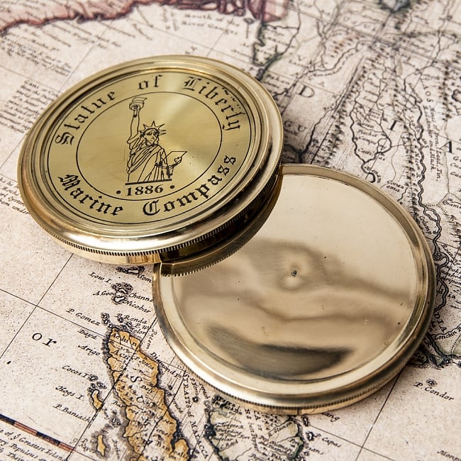 直径約7.6cm】大英帝国時代風 アンティークコンパス[蓋付き] - STATUE