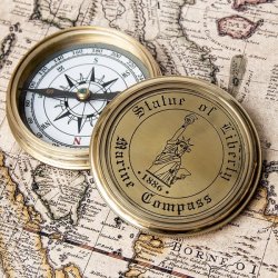 直径約7.6cm】大英帝国時代風 アンティークコンパス[蓋付き] - STATUE