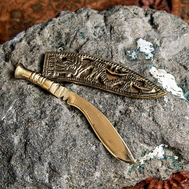 ネパールの ククリナイフ型 ペーパーナイフ レターオープナー 約：10.5cm 6 - 鞘から取り出せます。