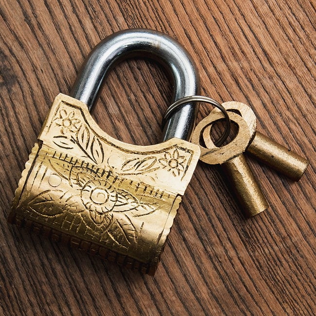 アンティーク調 インドのからくり南京錠の写真鍵,南京錠,カギ,ロック,アンティーク,ヴィンテージ,防犯