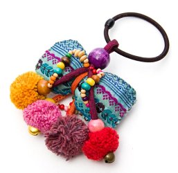 モン族リボンモチーフヘアゴム　青系の商品写真