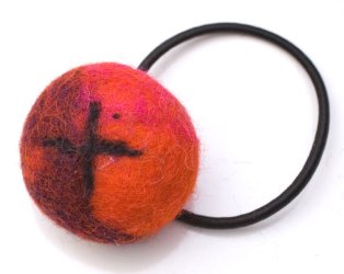 モコモコフェルトボールのヘアゴム　【オレンジ×パープル】の商品写真