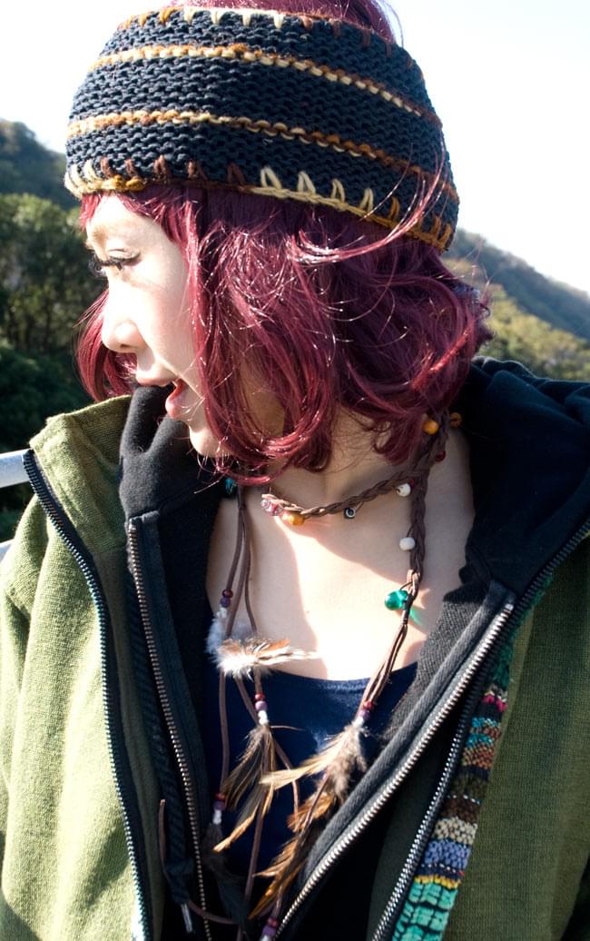 3通り楽しめる!ヒッピーヘアバンド 【茶】の商品写真 7枚目 首に巻いてもいいですね!