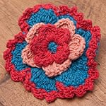 手作りコットンのお花ヘアゴム - 赤×青系の商品写真