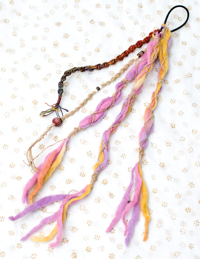 フェルトのヒッピーヘアゴム 【パープル・ピンク系】の写真