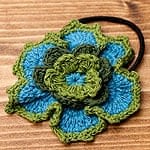 手作りコットンのお花ヘアゴム - 青×緑の商品写真