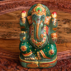 【一点物・天然石】手彫りのアングリ・ガネーシャ（インド翡翠） - 約10cm