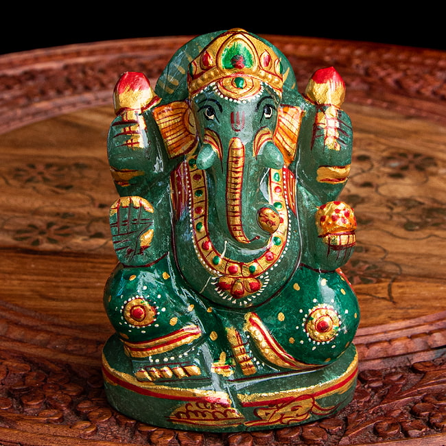 【一点物・天然石】手彫りのアングリ・ガネーシャ（インド翡翠） - 約10.5cmの写真1枚目です。美しいガネーシャ像です。ヒスイ,翡翠,パワーストーン,ガネーシャ