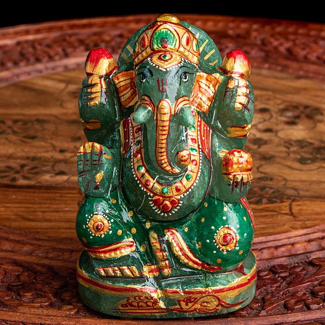 【一点物・天然石】手彫りのアングリ・ガネーシャ（インド翡翠） - 約10.5cmの写真1枚目です。美しいガネーシャ像です。ヒスイ,翡翠,パワーストーン,ガネーシャ