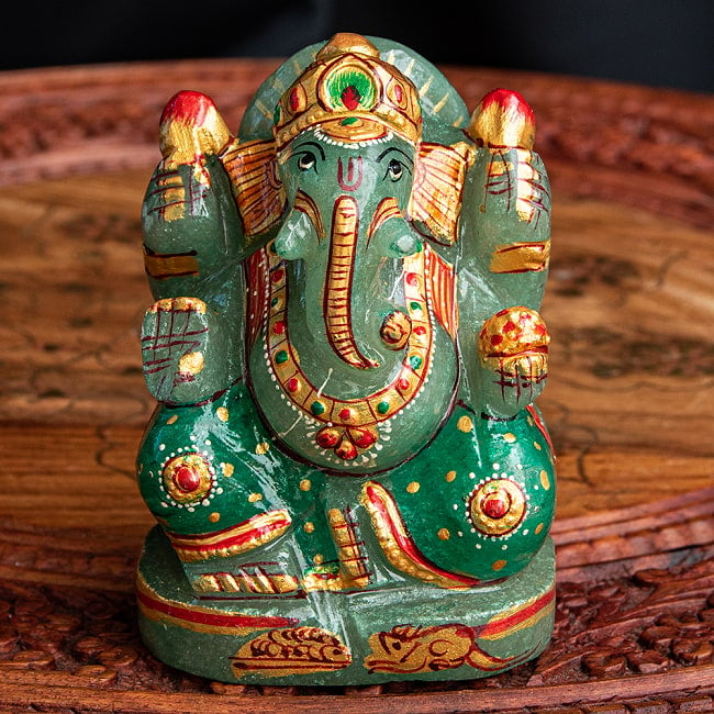 【一点物・天然石】手彫りのアングリ・ガネーシャ（インド翡翠） - 約10cmの写真1枚目です。美しいガネーシャ像です。ヒスイ,翡翠,パワーストーン,ガネーシャ