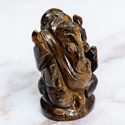 【一点物・天然石】手彫りのヴャーグラ・ネートラ・ラトナ・ガネーシャ - タイガーアイ 約158g - サブ3