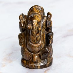 【一点物・天然石】手彫りのヴャーグラ・ネートラ・ラトナ・ガネーシャ - タイガーアイ 約158g