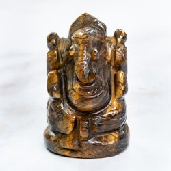 【一点物・天然石】手彫りのヴャーグラ・ネートラ・ラトナ・ガネーシャ - タイガーアイ 約150g