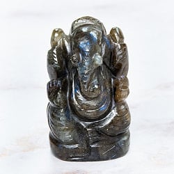 【一点物・天然石】手彫りのラブラドリイッティ・ガネーシャ - ラブラドライト 約105gの商品写真
