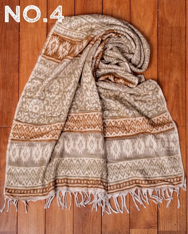 〔各色あり〕肌触りが良く　ふんわり暖かい　インド伝統　更紗柄　大判ストール・ショール〔約200cm×約95cm〕 19 - No.4：茶×スモーキー系