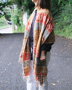 〔各色あり〕肌触りが良く　ふんわり暖かい　インド伝統　更紗柄　大判ストール・ショール〔約200cm×約95cm〕 - サブ3