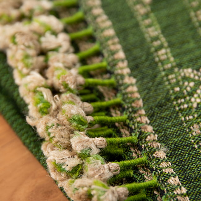 【1点もの】ブジョーディ村の手織りショール 4 - 端にはたっぷりのフリンジがほどこされています。