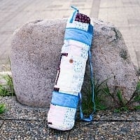 パッチワークのコットン ヨガマットバッグ【ストラップ 水色】の商品写真