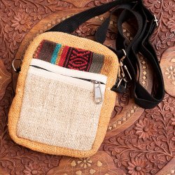 ヘンプのミニポシェット - ベージュ×赤系の商品写真