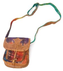 ワイルドヘンプとレザー製ポシェット - 紫系の商品写真