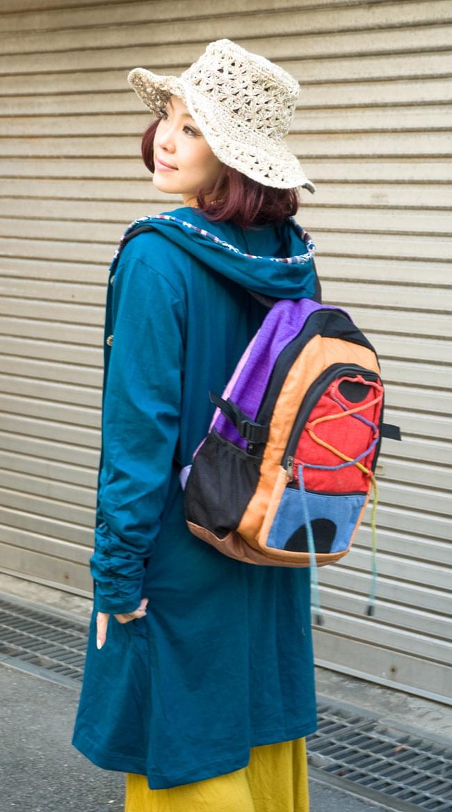 ヘンプコットンのカラフルバックパック レッド・オレンジ系の写真