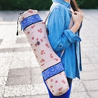 ウッドブロックのコットン ヨガマットバッグ【ベージュ】