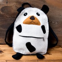 手作りフェルト　ネパールのゆるいアニマルリュックサック - パンダさん(NP-BAG-513)