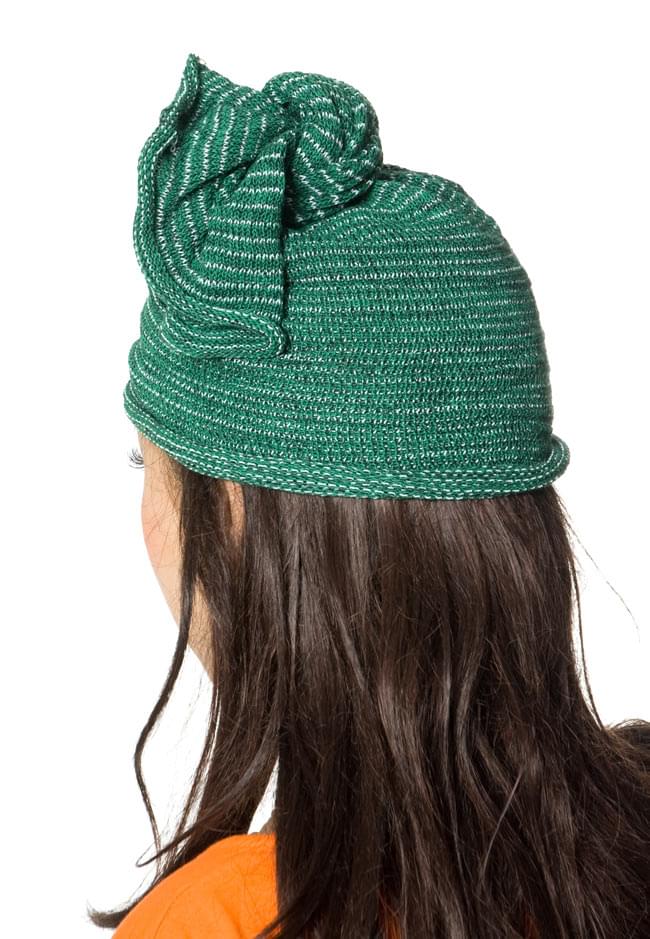 何通りも楽しめる!魔法のターバン 【グリーン×白】 2 - 別の角度から写してみました。