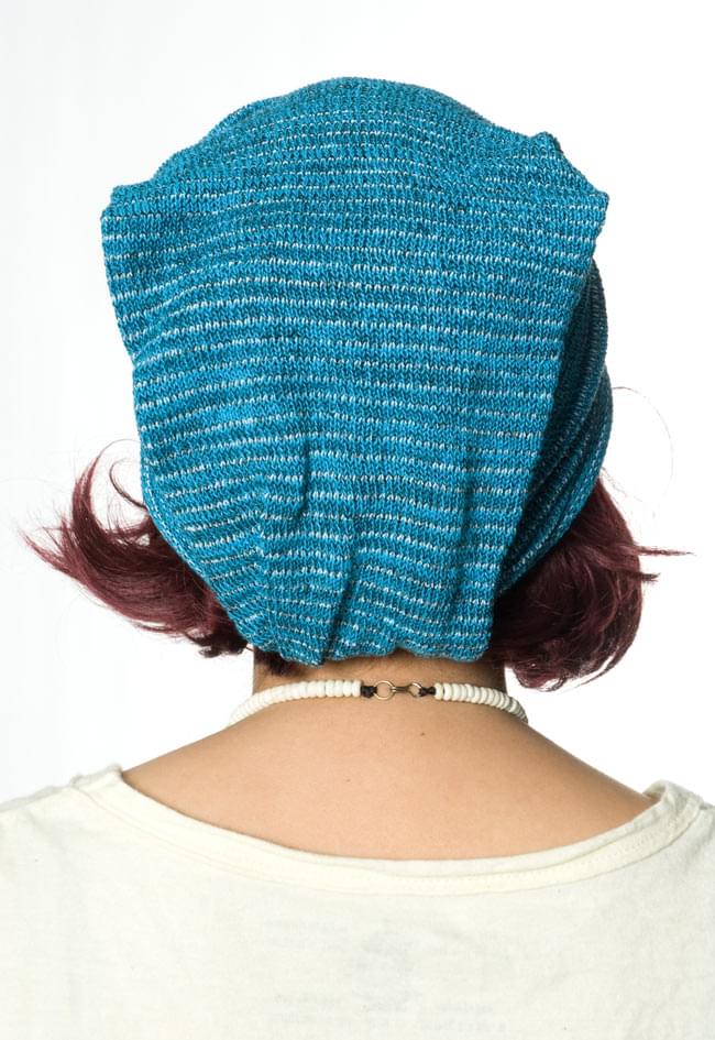 何通りも楽しめる!魔法のターバン 【ターコイズブルー】の商品写真 2枚目 別の角度から写してみました。