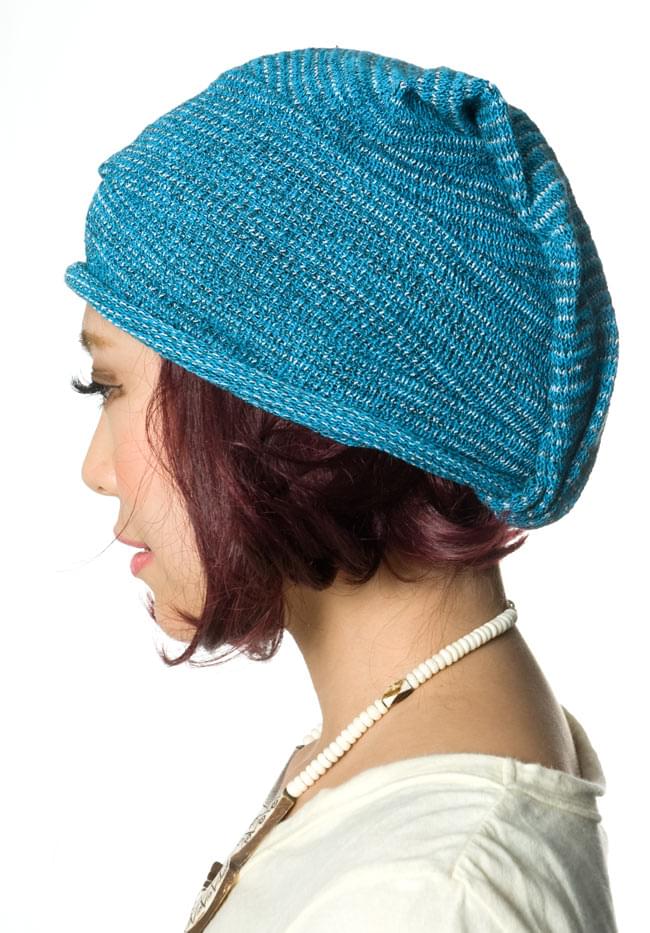 何通りも楽しめる!魔法のターバン 【ターコイズブルー】の商品写真 3枚目 別の角度から写してみました。