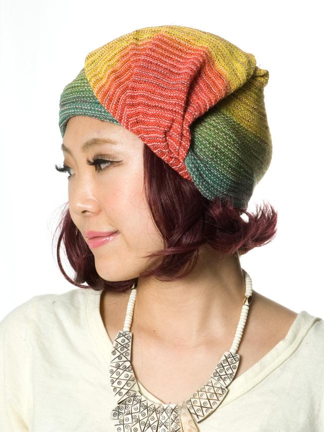 何通りも楽しめる!魔法のターバン 【ラスタ】の商品写真 1枚目 その日の気分で色々な巻き方ができちゃいます!