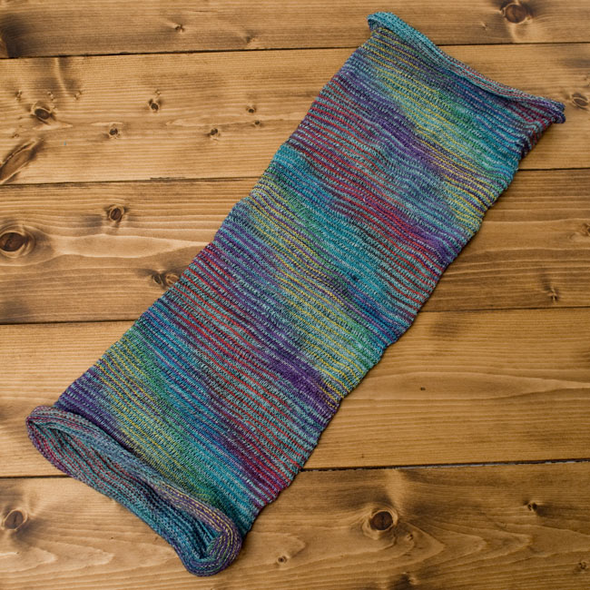 何通りも楽しめる!魔法のターバン 【パープル×ブルー×赤】の商品写真 2枚目 広げるとこのような形をしています。お好みに合わせてお使いください。