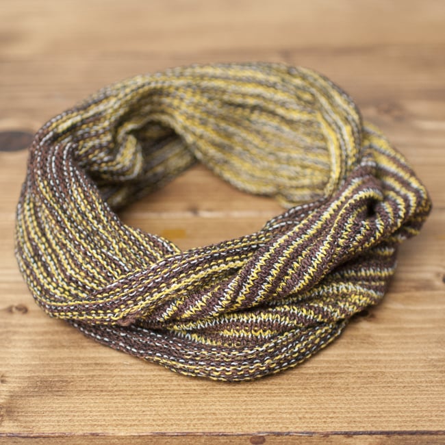 【ハーフサイズ】何通りも楽しめる!魔法のターバン 【黄×ブラウン】の商品写真 1枚目 その日の気分で色々な巻き方ができちゃいます!