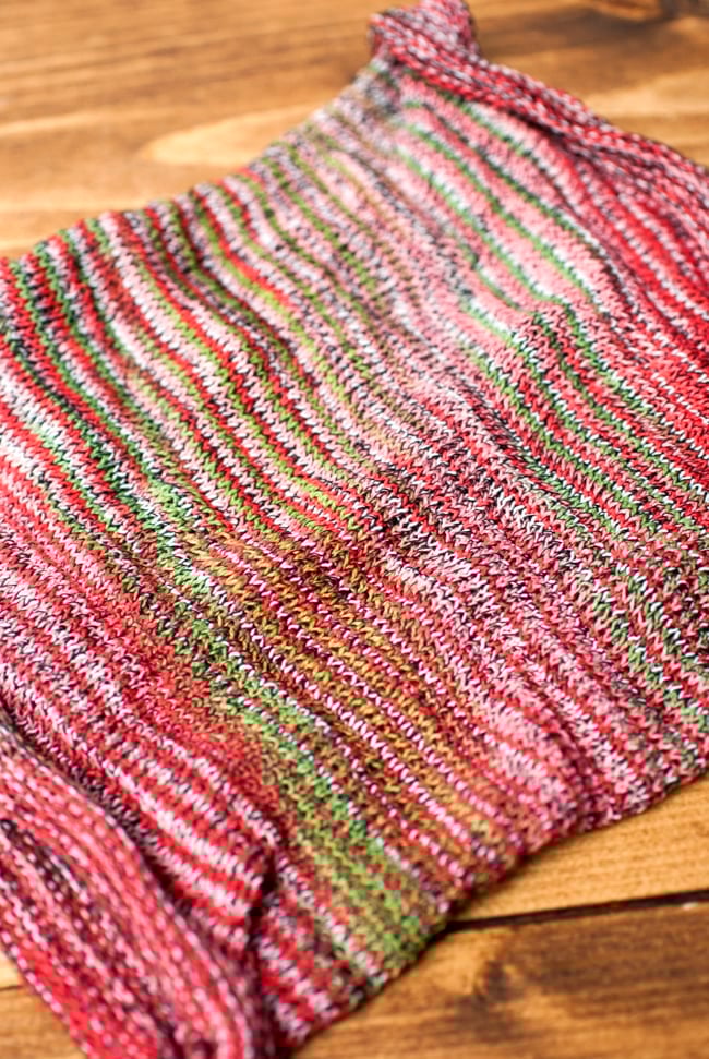 【ハーフサイズ】何通りも楽しめる!魔法のターバン 【緑×オレンジ×赤】 3 - アップにしてみました。ニットなので伸縮性もあり、使いやすいです。