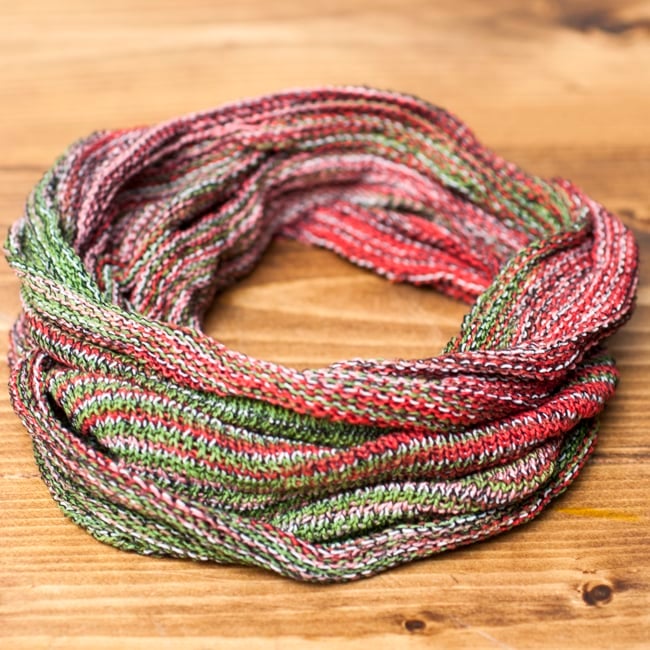 【ハーフサイズ】何通りも楽しめる!魔法のターバン 【緑×オレンジ×赤】の写真