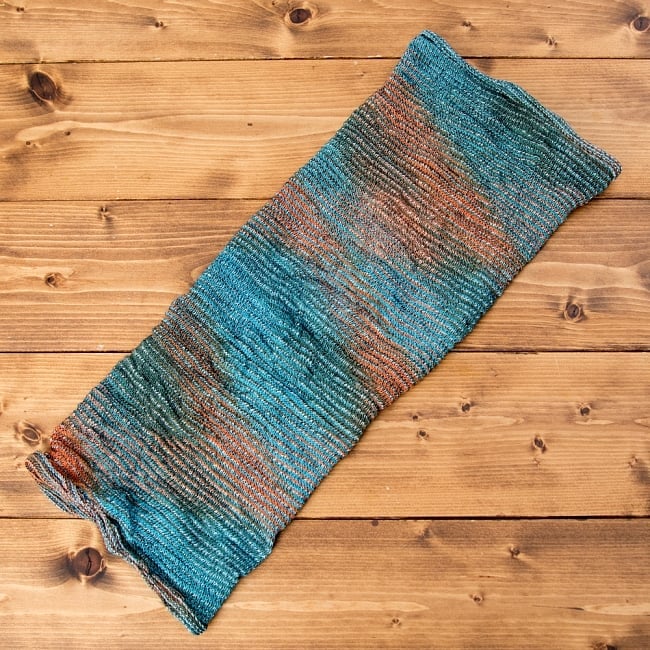 何通りも楽しめる!魔法のターバン - 水色×緑×オレンジの商品写真 2枚目 広げるとこのような形をしています。お好みに合わせてお使いください。