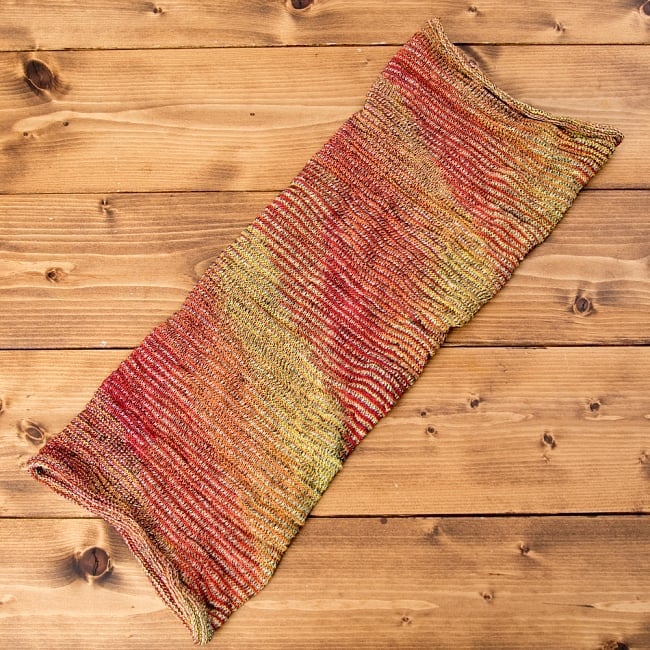 何通りも楽しめる！魔法のターバン - 黄色×赤×オレンジ  2 - 広げるとこのような形をしています。お好みに合わせてお使いください。