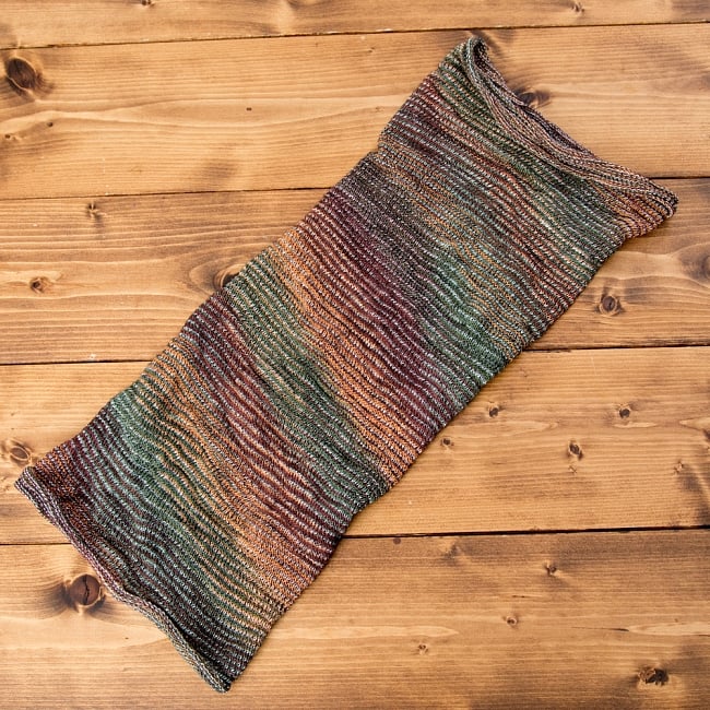 何通りも楽しめる!魔法のターバン - グリーン×オレンジ×ブラウン の商品写真 2枚目 広げるとこのような形をしています。お好みに合わせてお使いください。