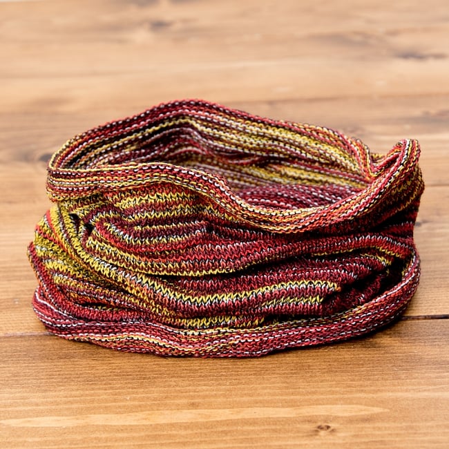 【ハーフサイズ】何通りも楽しめる！魔法のターバン - 赤×黄色の写真コットン　ターバン,ターバン,ヘアバンド,帽子,ニット帽