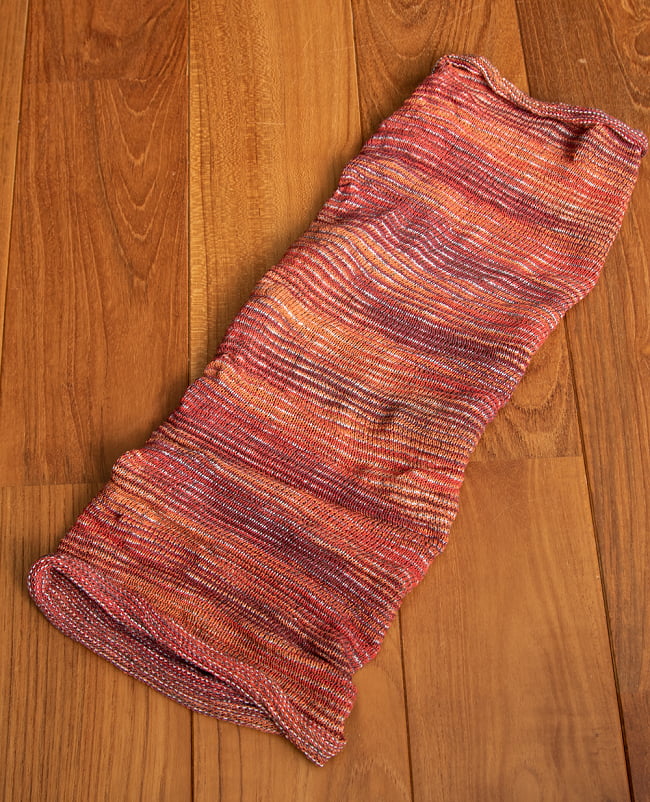 何通りも楽しめる!魔法のターバン - レッド&オレンジの商品写真 2枚目 広げるとこのような形をしています。お好みに合わせてお使いください。