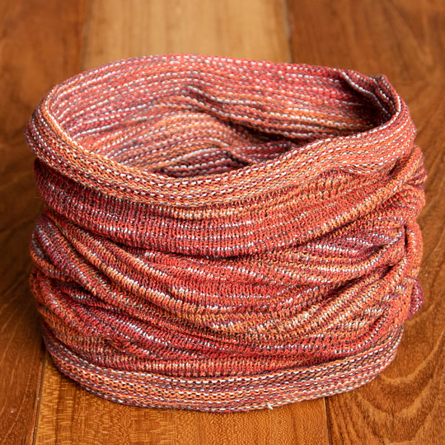 何通りも楽しめる!魔法のターバン - レッド&オレンジの商品写真 1枚目 その日の気分で色々な巻き方ができちゃいます!